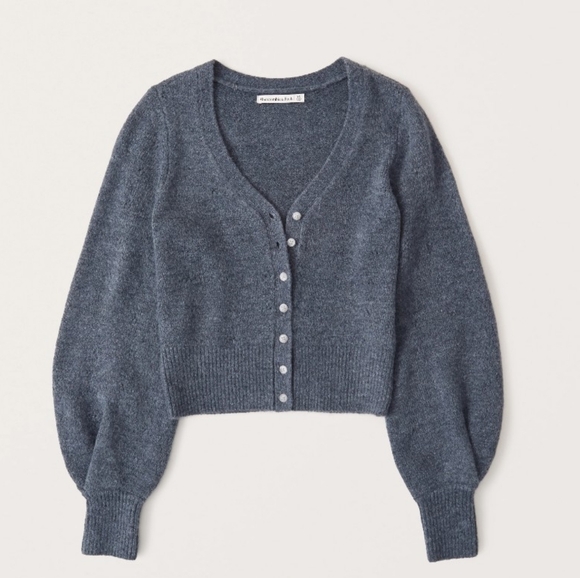 Abercrombie & Fitch Sweaters - Abercrombie Puff Sleeve Pointelle Cropped Cardigan